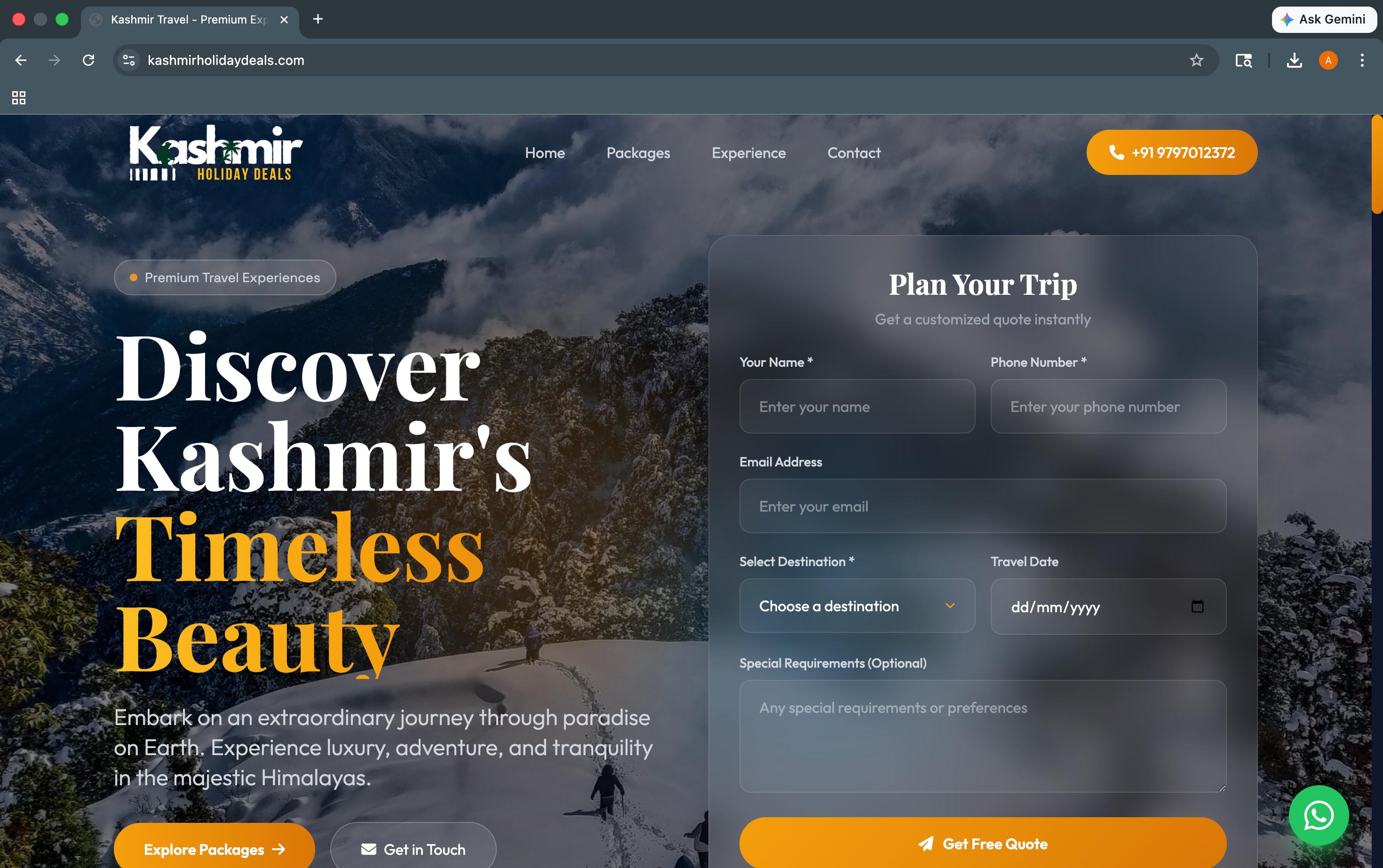 kashmirholidaydeals.com website preview