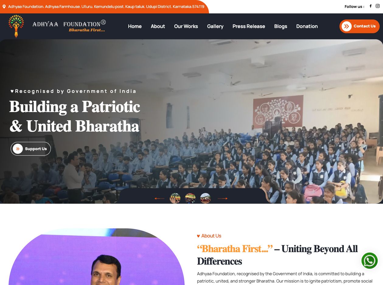 adhyaafoundation.org website preview