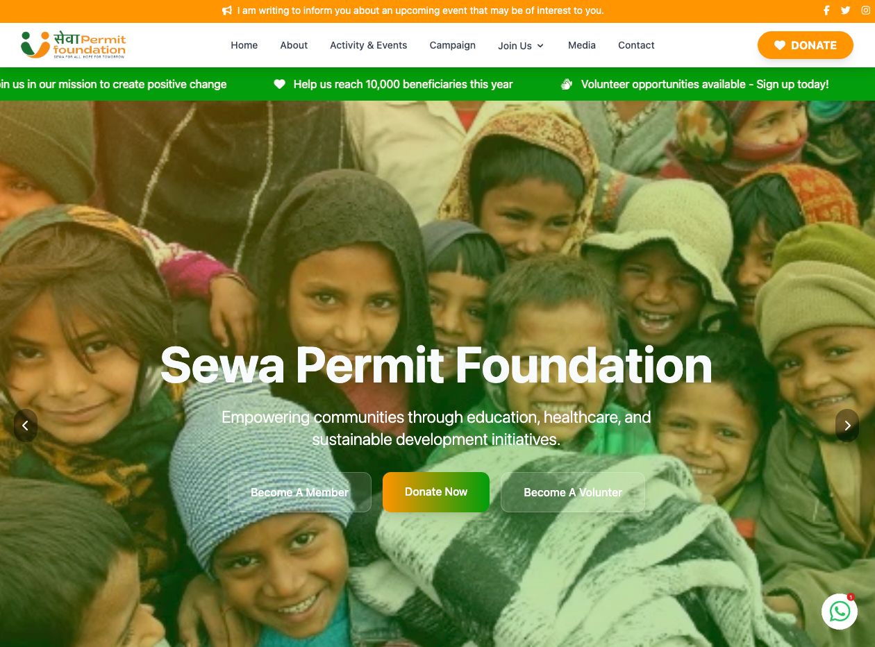 sewapermitfoundation.org website preview