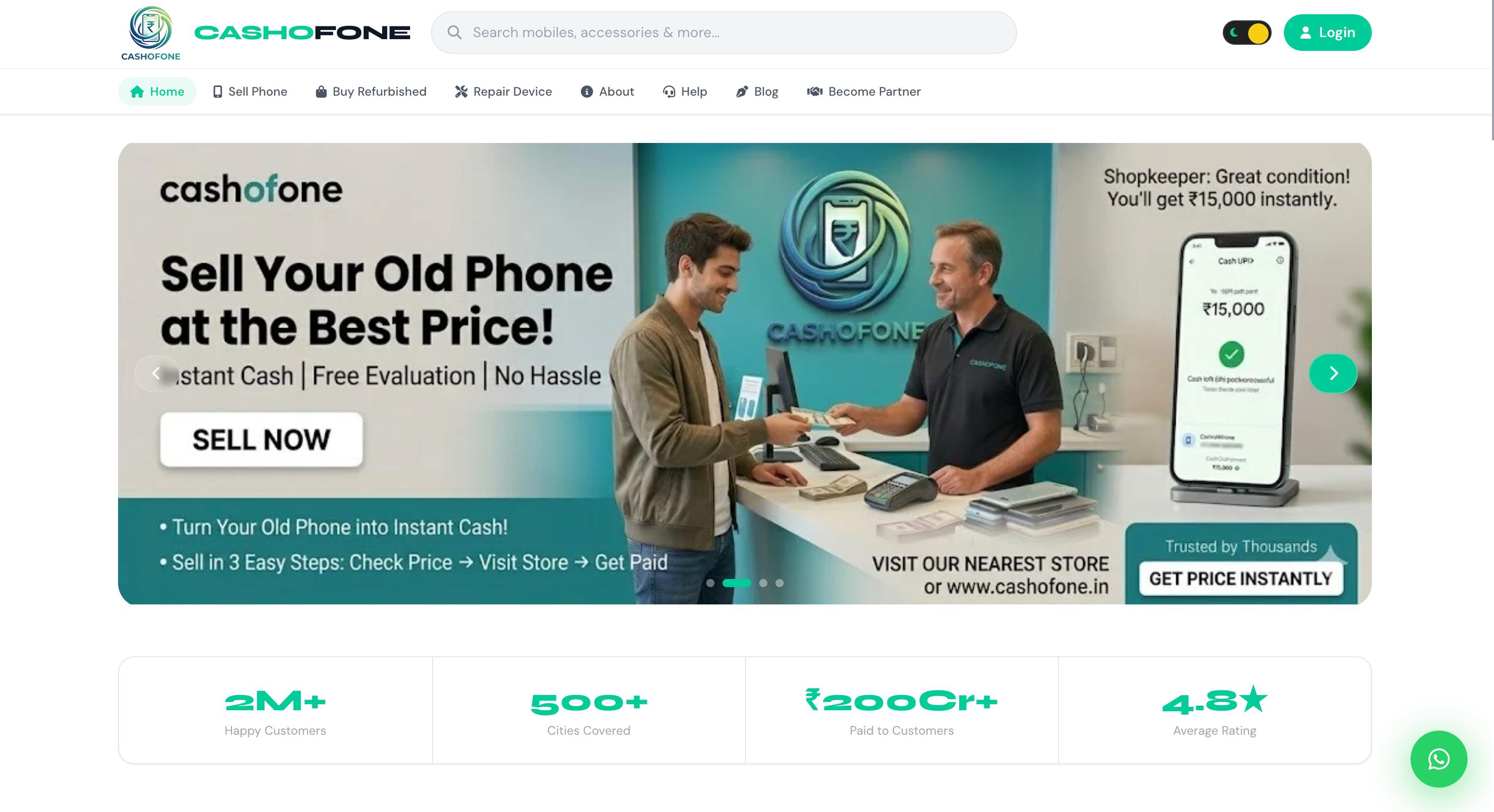 cashofone.in website preview