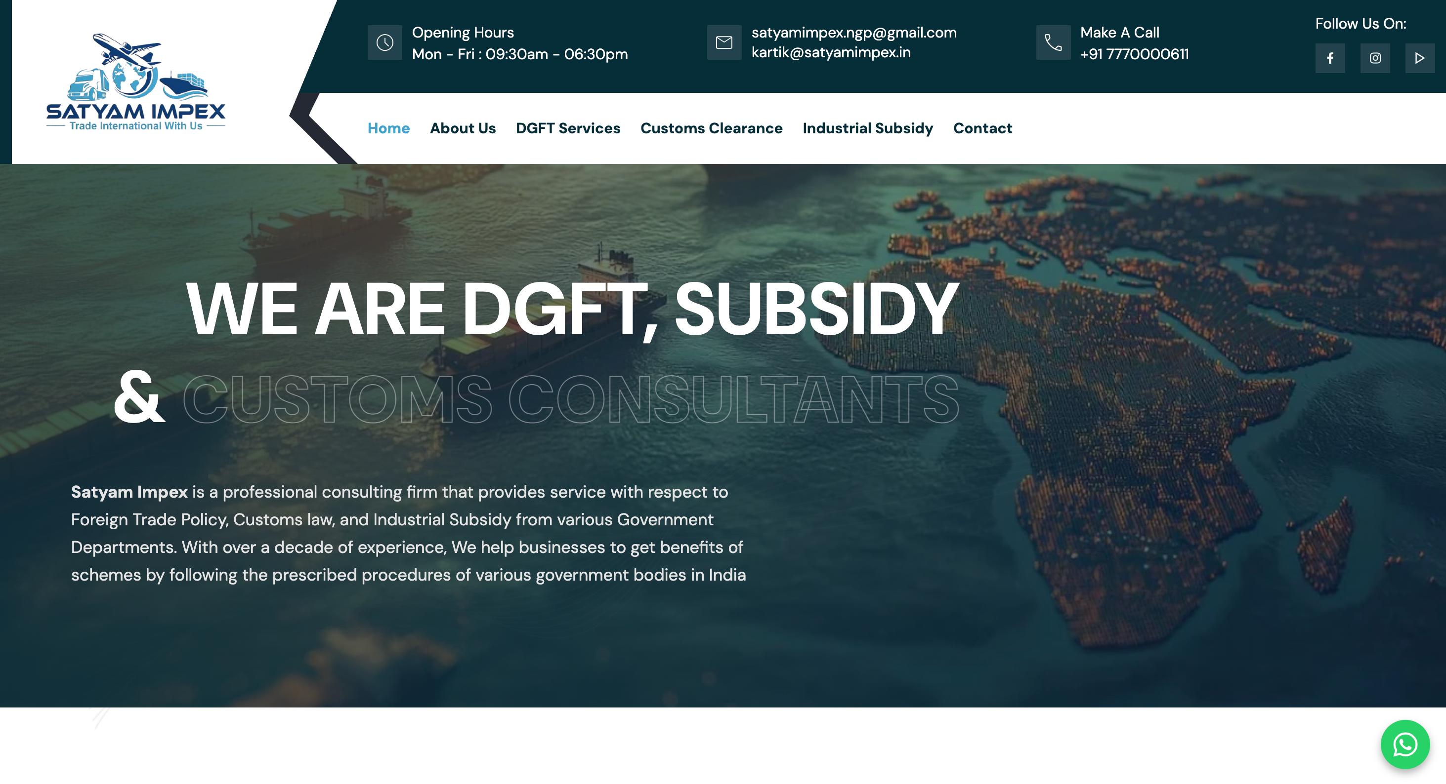 satyamimpex.in website preview
